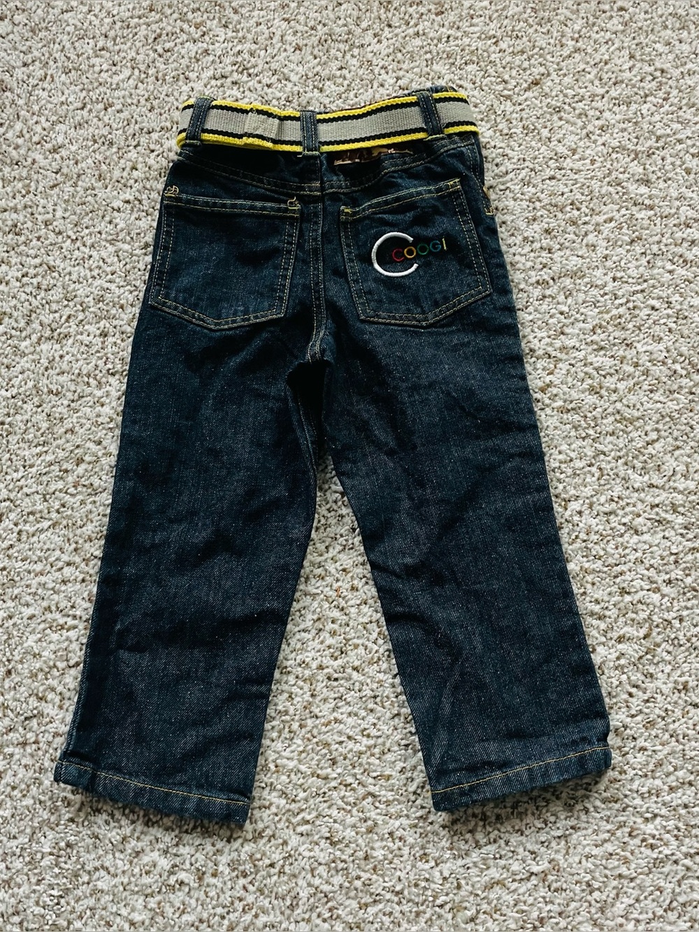 COOGI Dark Blue Denim Jeans with Yellow-Trim Belt